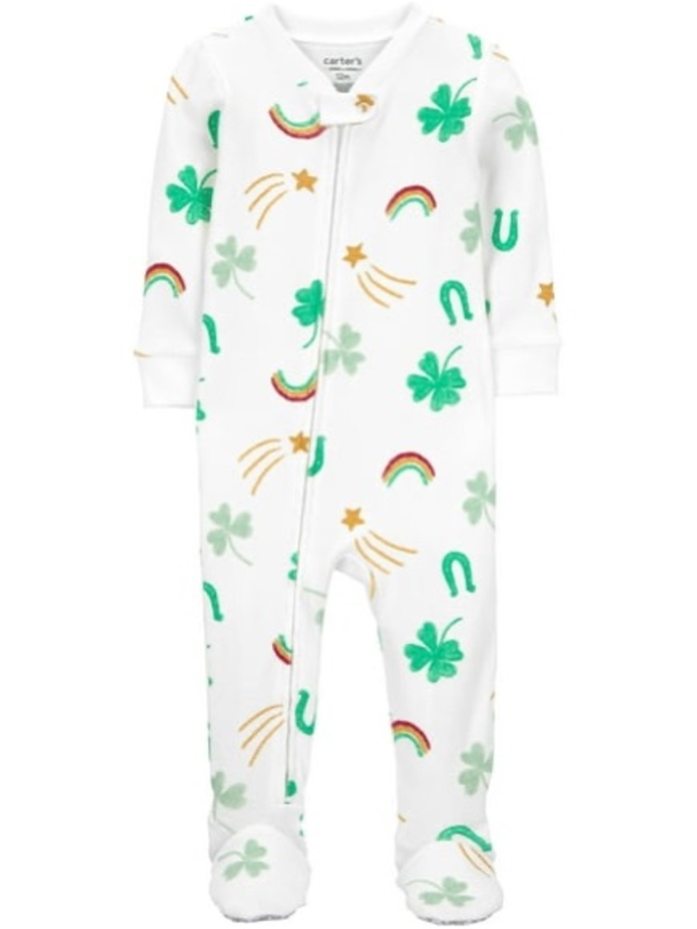 🌈 Carter’s Rainbow Print Footed Pajamas 2T NWT Horseshoe Cotton Sleeper Clover
